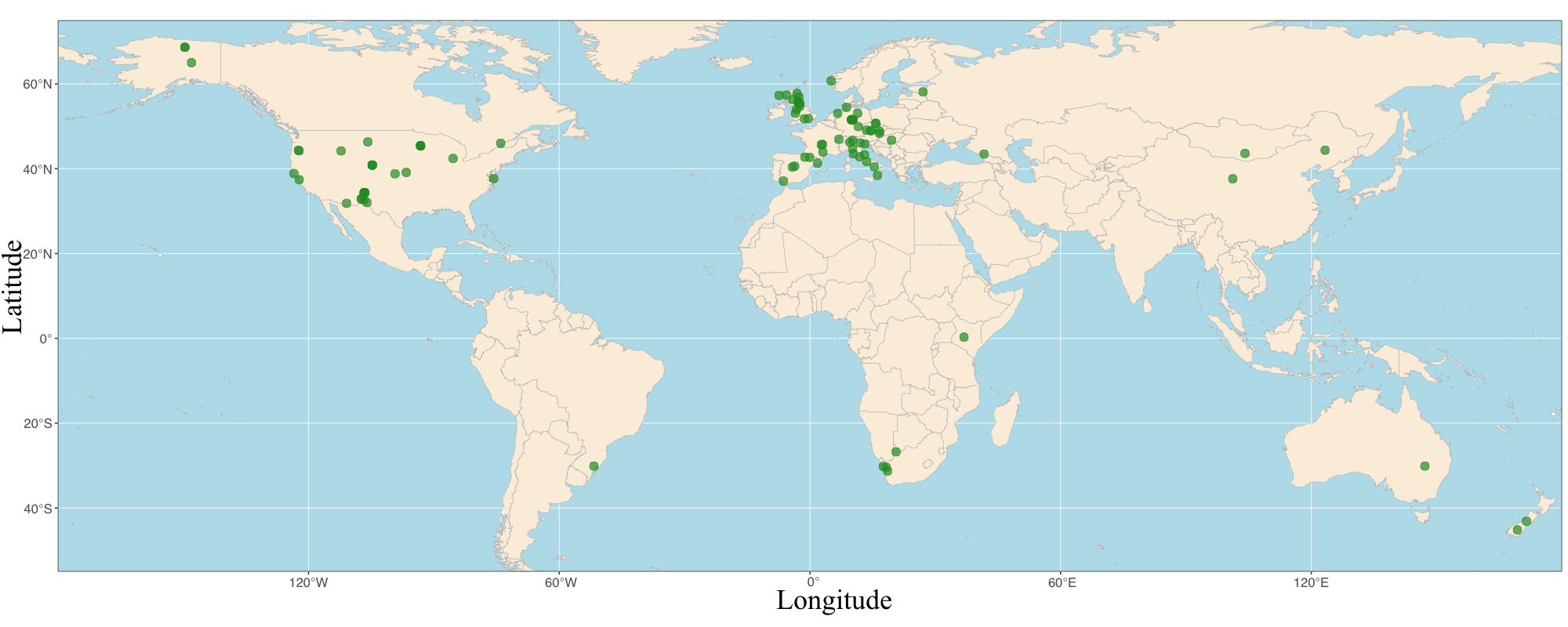 Global distribution of LOTVS datasets shown on a world map